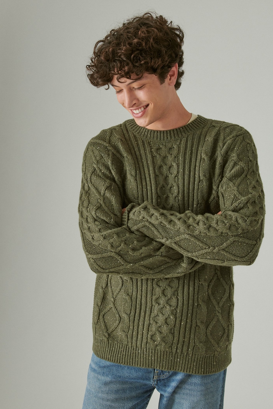 mixed stitch tweed crew neck sweater